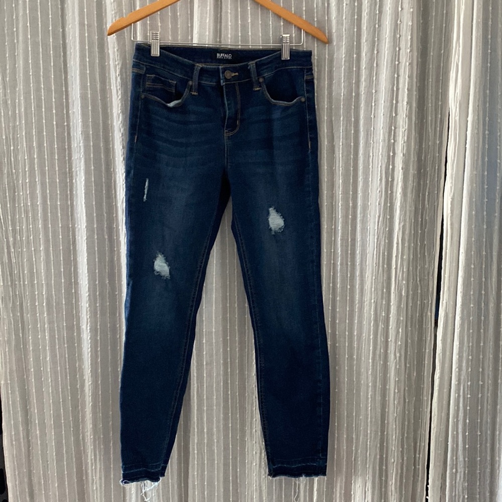 Buffalo Dark Blue Denim Jeans, some distressing. Size 4/27